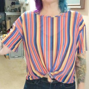 J for Justify stripped bright crop top tie at waist Juniors XL